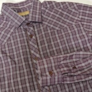 Zara Man Purple White Long Sleeve Button Down Shirt Men's Size Large‎
